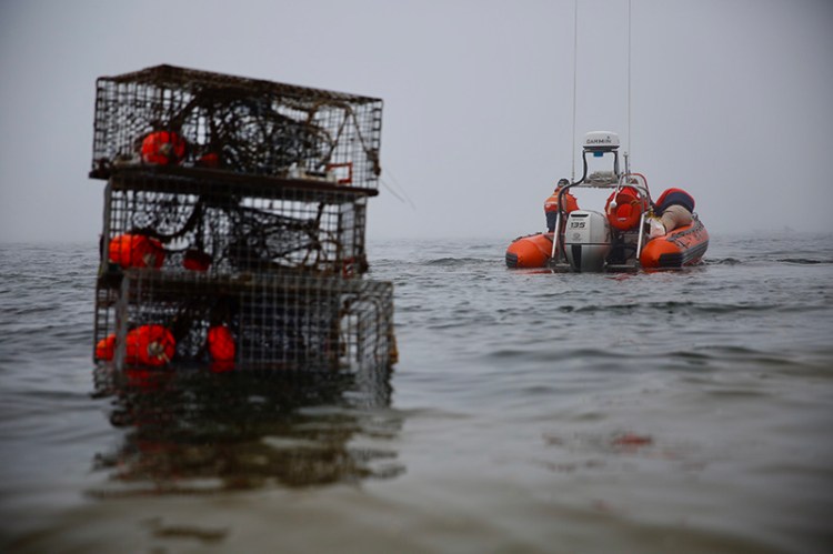 Cape Elizabeth WETeam (Water Extraction Team) sets off from Kettle Cove into the fog Friday morning.