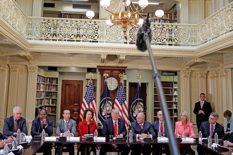 President Trump speaks at a strategic and policy CEO discussion in Washington on April 11, 2017.
