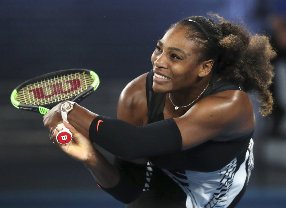 Serena Williams, shown in January, is reported to have given birth to a girl on Friday.