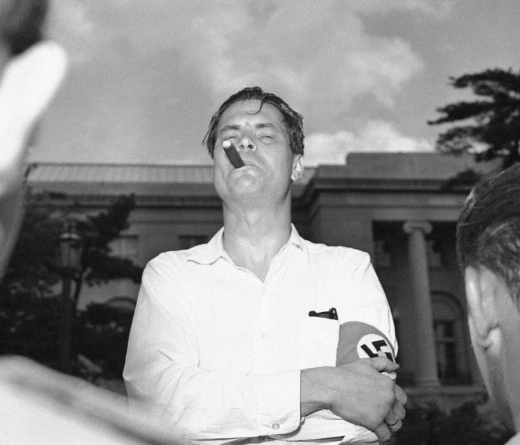 George Lincoln Rockwell, leader of the American Nazi Party, appears at a rally in downtown Washington on July 4, 1960. Rockwell had deep roots in Maine.