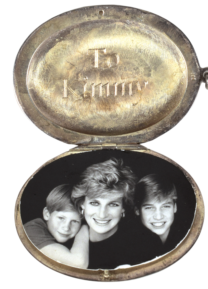 A locket – holding a photo of Princess Diana and her sons, Prince Harry, left, and Prince William – is for sale.