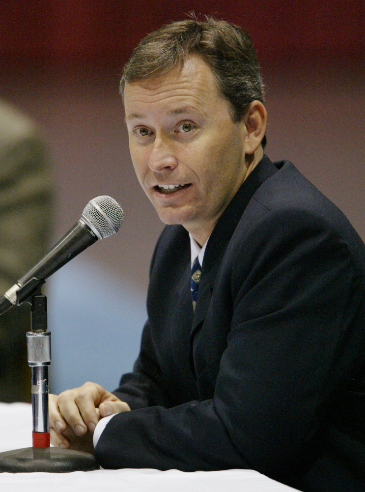 Shawn Scott testifies during a hearing before the Maine Harness Racing Commission in Augusta in 2003. The commission was considering Scott's application for a racing license, which would allow him to operate slot machines at Bangor Raceway.