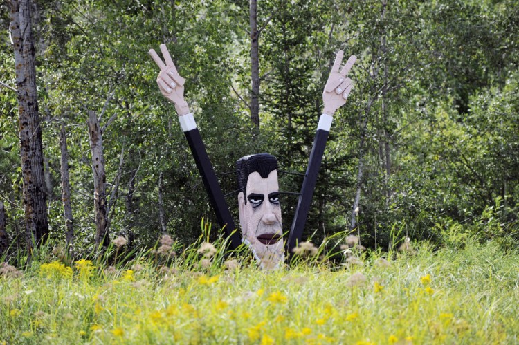 A Bernard Langlais depiction of Richard Nixon is part of the sculpture preserve in Cushing.