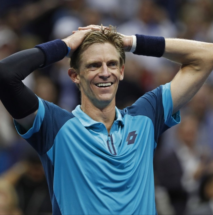 Kevin Anderson of South Africa reacts after beating Pablo Carreno Busta of Spain in their U.S. Open semifinal to advance to the title match of a major for the first time.