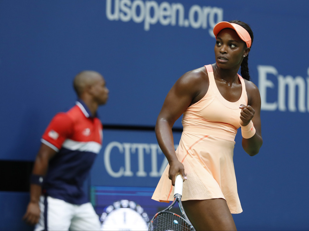 Sloane Stephens reacts after winning a point against Madison Keys during the women's singles final of the U.S. Open tennis tournament on Saturday in New York. ()