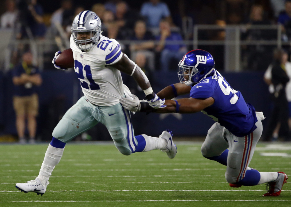 Cowboys running back Ezekiel Elliott rushed for 104 yards in a season-opening win over New York on Sunday after his suspension was blocked by a federal court judge.