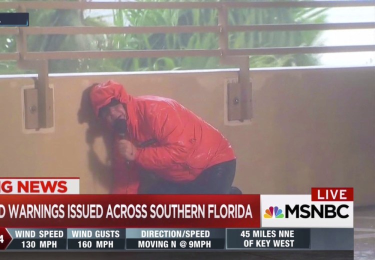 MSNBC's Kerry Sanders reports on Hurricane Irma in Naples, Fla., on Sunday. Networks brought in their top teams over the weekend.