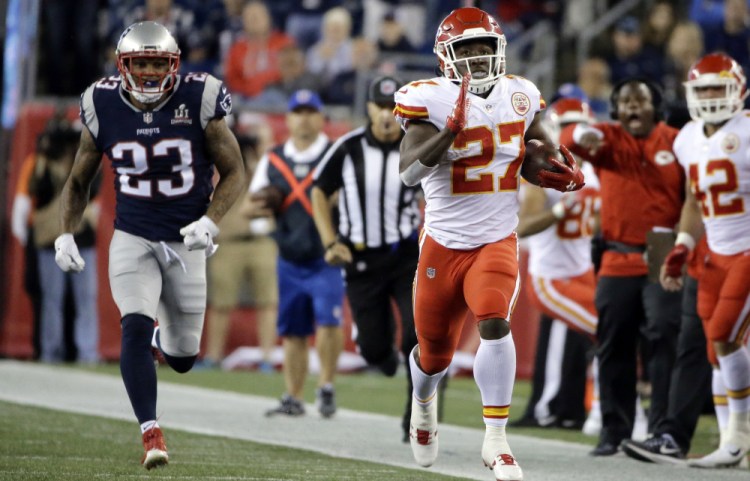 Kansas City's Kareem Hunt is one of several rookie running backs who made a big splash in Week 1. He ran for 148 yards and a touchdown on 17 carries and caught five passes for 98 yards against the Patriots.