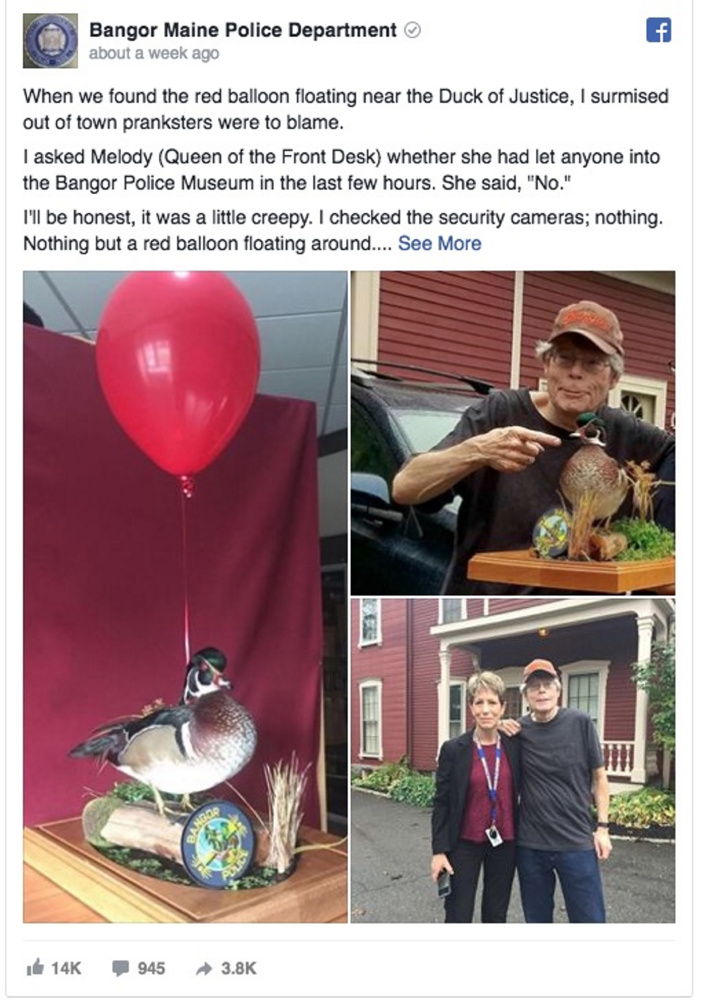 On Facebook, notes The humble Farmer, "you can paste pictures of anything that interests you and comment on it. Cats. Food. Grandchildren" – or, as this screen shot shows, an encounter between a well-known Bangor resident and the city police department's mascot.