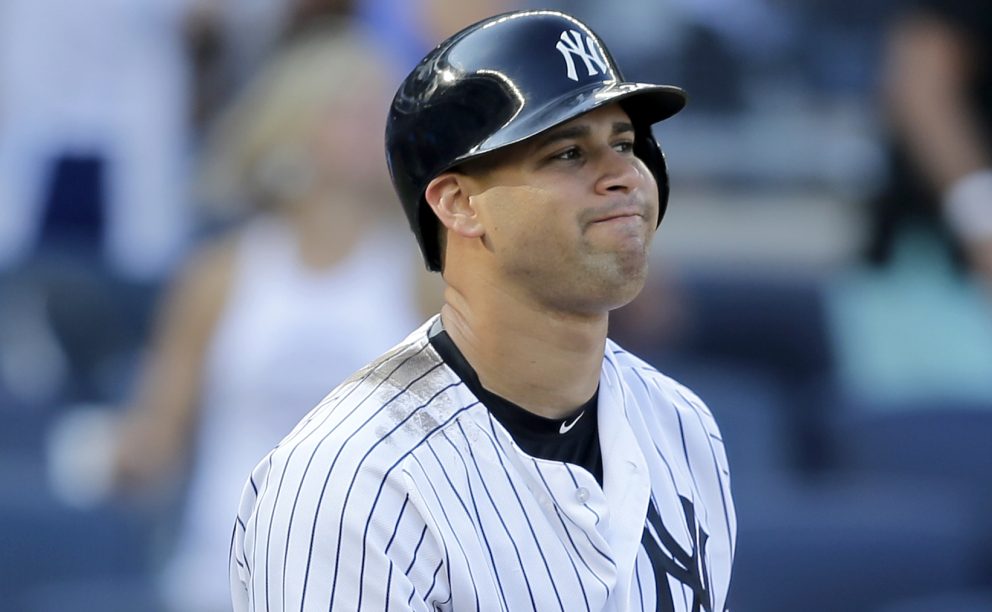 New York's Gary Sanchez reacts after striking out to end the Yankees' 6-4 loss to the Baltimore Orioles on Sunday in New York.
