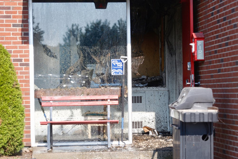 Debris is evident at the scene of the fire at Ladder Co. 4 Monday morning.