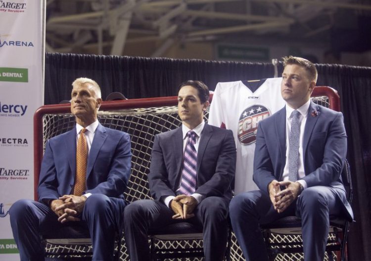 Adam Goldberg, right, vice president of business operations for Portland's new ECHL franchise, says, "The name we actually decided on was quite recent."