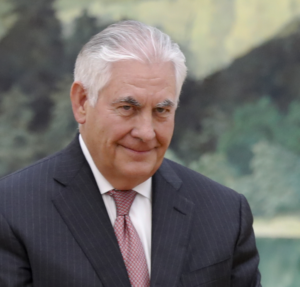 Secretary of State Rex Tillerson appears during a visit to Beijing on Saturday.