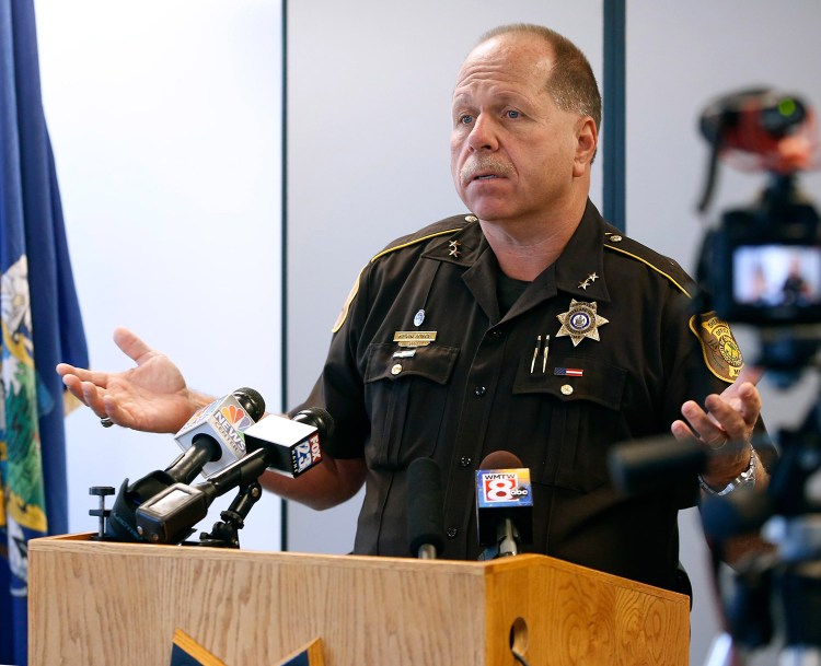 Cumberland County Sheriff Kevin Joyce, seen at a news conference in 2015, said this month that the county will no longer cooperate with requests by Immigration and Customs Enforcement to hold immigration detainees at the county jail beyond their scheduled release.
