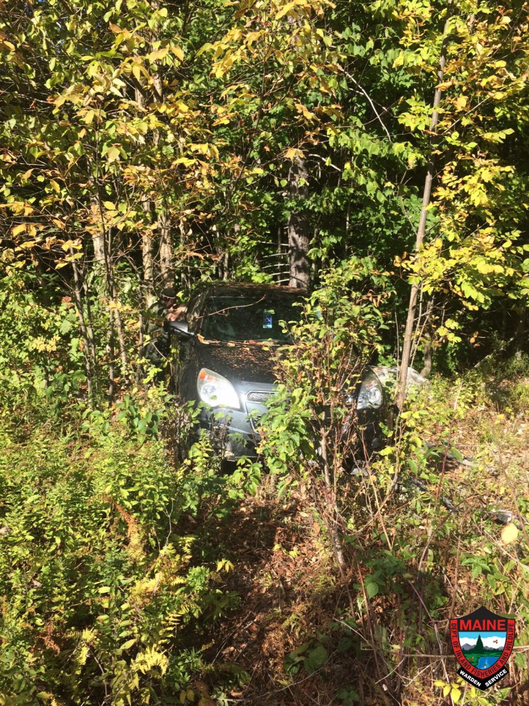 Clement Thibodeau’s vehicle shown where it was located this morning near Upper Pistol Lake, Hancock County.