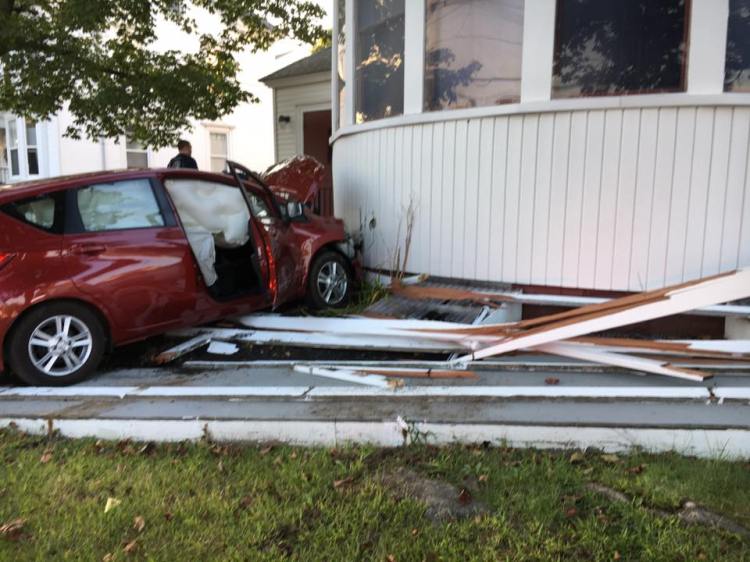 A vehicle crashed into the First Baptist Church at the intersection of Main and Stroudwater streets in Westbrook on Tuesday around 6 p.m. Three adults in the vehicle suffered minor injuries.