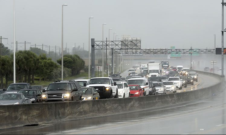 Northbound traffic is backed up on Thursday in Sunrise, Fla.