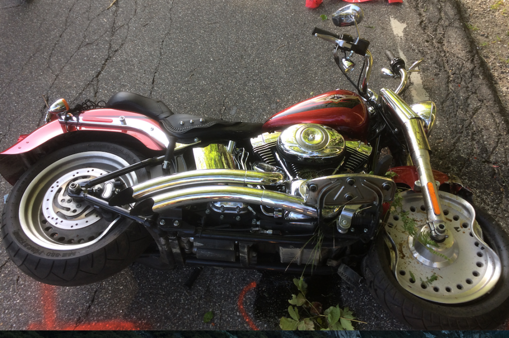 Officials shut down Route 109 in Action after this motorcycle left the road and hit a tree. Its rider, a N.H. man, was taken to the hospital.