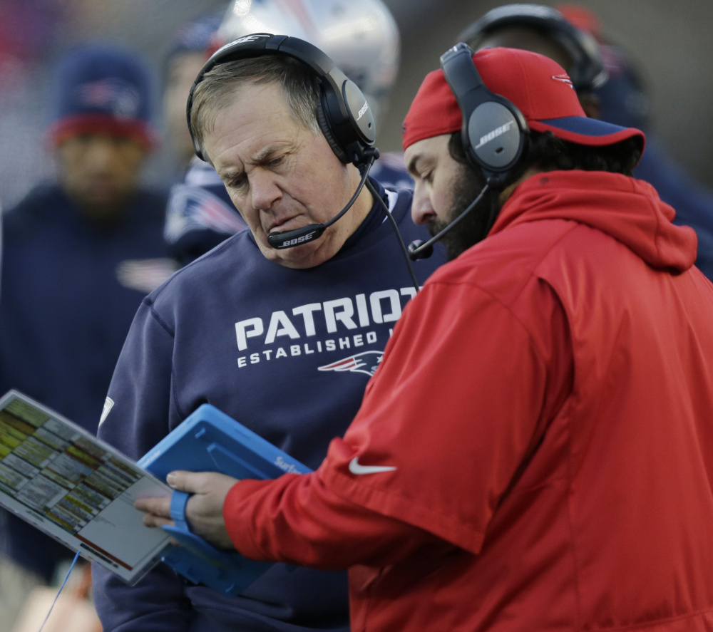 New England Coach Bill Belichick, left, and defensive coordinator Matt Patricia have plenty of work to do with the Patriots defense, which is ranked last in the league.