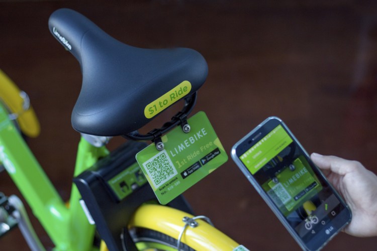 Dockless bike-share companies like LimeBike allow riders to unlock and pay for shared bicycles through a smartphone app without having to use a permanent docking station.