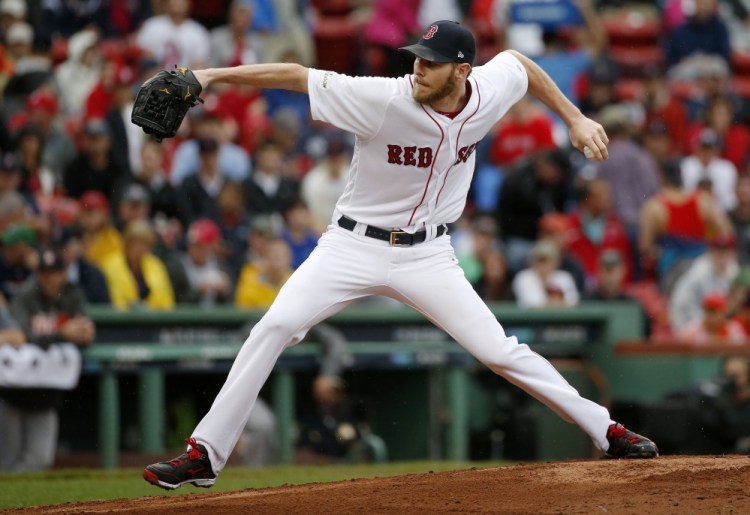 Boston relief pitcher Chris Sale delivers during the fourth inning against the Houston Astros Monday.