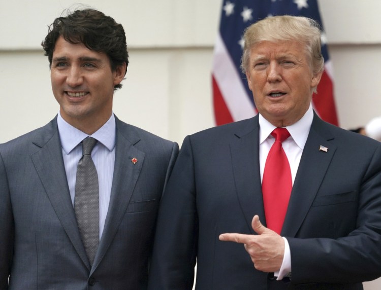 President Trump appears with Canadian Prime Minister Justin Trudeau at the White House on Wednesday.