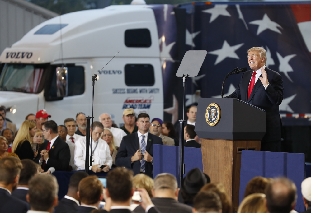 President Trump talks up his tax reform plan at the Harrisburg International Airport on Wednesday in Middletown, Pa.