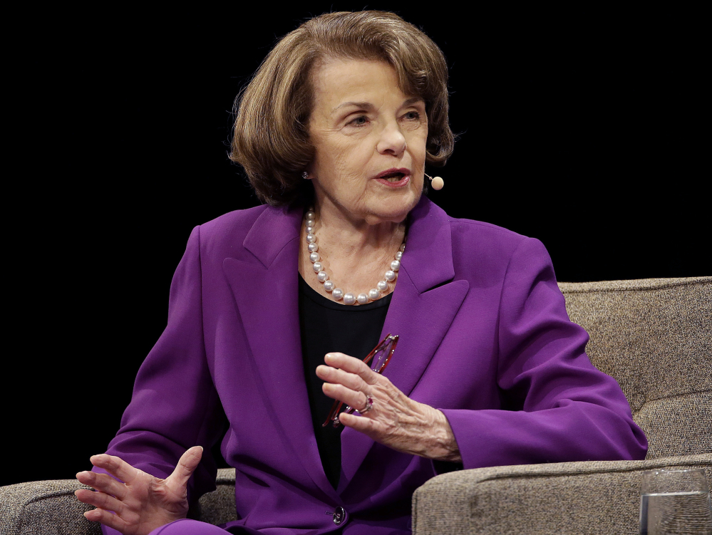 Senator Dianne Feinstein, D-Calif., speaks at the Commonwealth Club in San Francisco. The head of California's state senate delegation, Kevin de Leon, annouced he is running for Feinstein's seat.