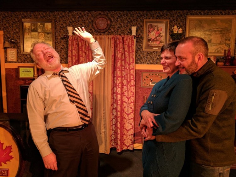 The Footlights Theatre production of "Falling Leaves" features, from left, Rick Kusturin, Victoria Machado and Mark Calkins.