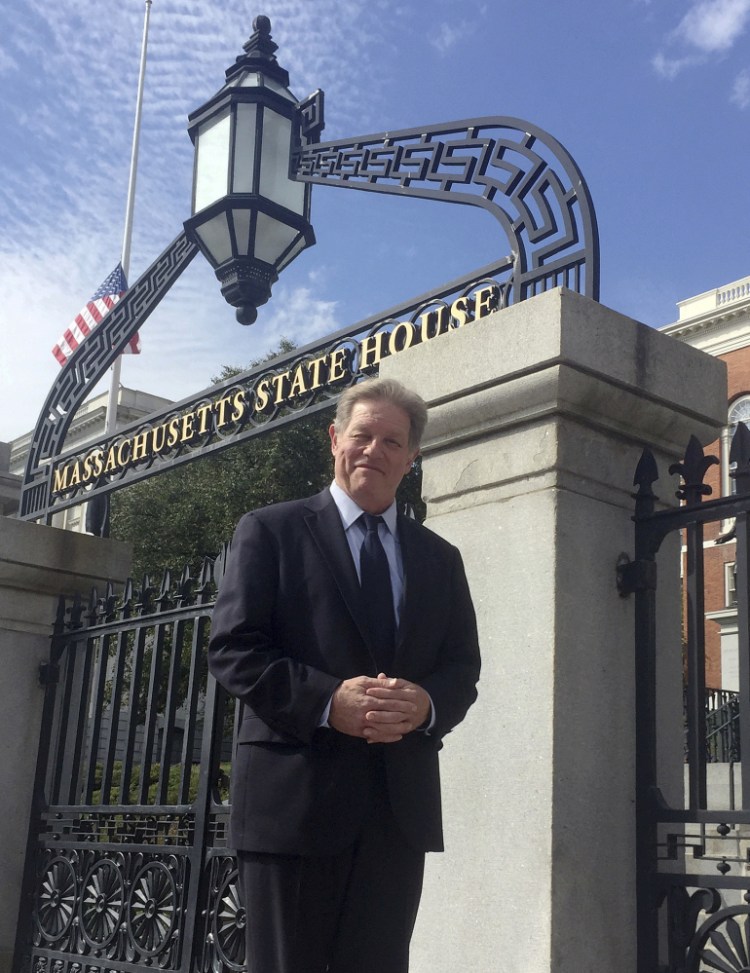 Comedian Jimmy Tingle stands outside the Statehouse in Boston. Tingle, a graduate of Harvard's Kennedy School of Government, will run for lieutenant governor in 2018.