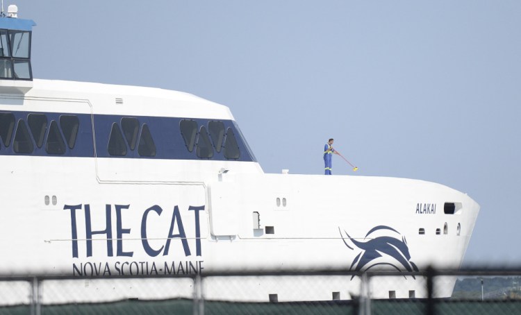 The Cat high-speed ferry docks at Ocean Gateway in Portland in August.