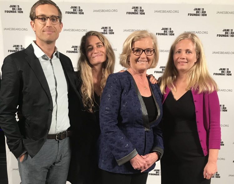 Rep. Chellie Pingree poses at the James Beard Foundation's food summit Monday night with, from left, her son, Asa, her daughter Cecily and her daughter Hannah. Chellie Pingree was honored as a longtime farmer and organic-food advocate.