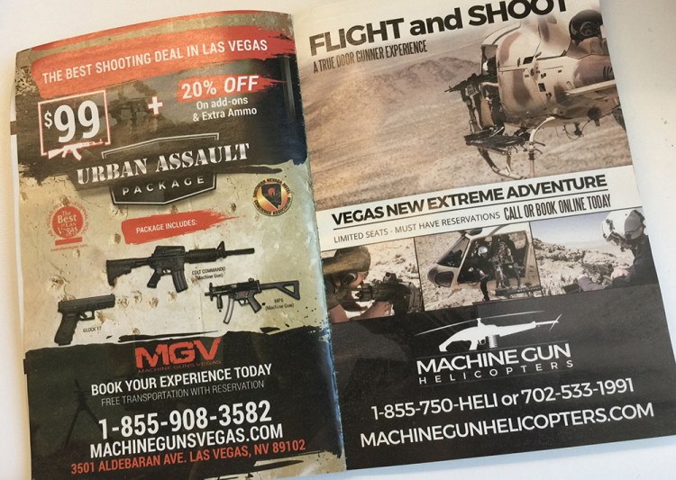 Ads for gun ranges targeting visitors in Las Vegas.