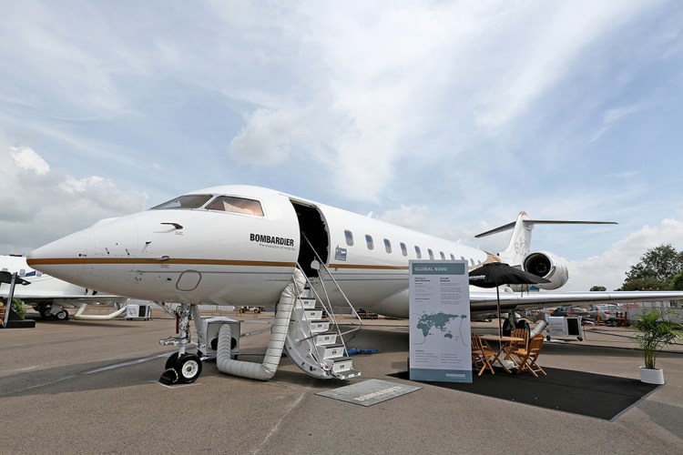 A Bombardier Global 6000 business jet on display at the Singapore Airshow in Singapore. With bargains aplenty on machines with few flight hours, manufacturers are cutting deals to entice buyers to purchase new planes.