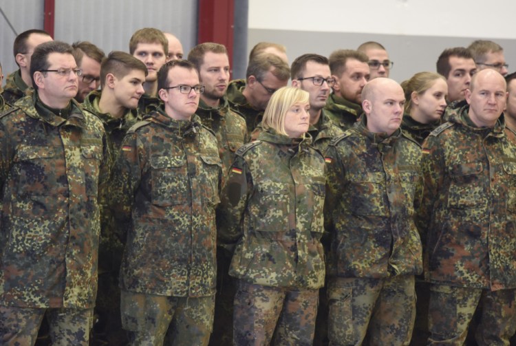 German troops turn out for roll call at Bundeswehr airbase in Jagel, northern Germany. At least 18 countries, including Germany, allow transgender personnel to serve openly.
