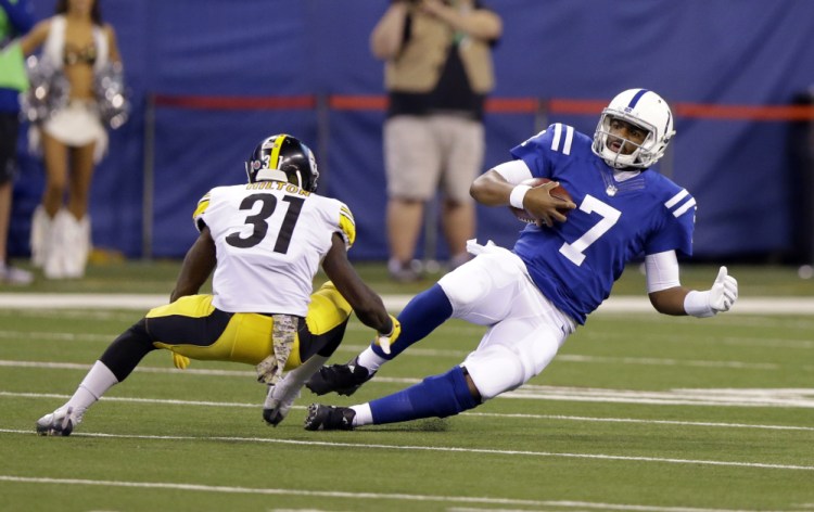 Indianapolis quarterback Jacoby Brissett returned to the game Sunday after taking a hit to the head. After the game, it was determined that he had symptoms of a concussion.