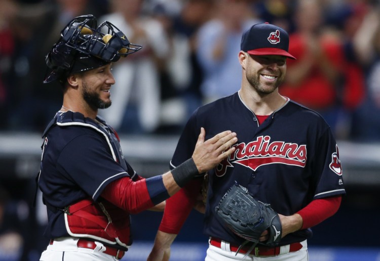 Cleveland's Corey Kluber, right, easily won his second American League Cy Young Award Wednesday. Kluber got 28 of the 30 first-place votes in balloting by members of the Baseball Writers' Association of America.