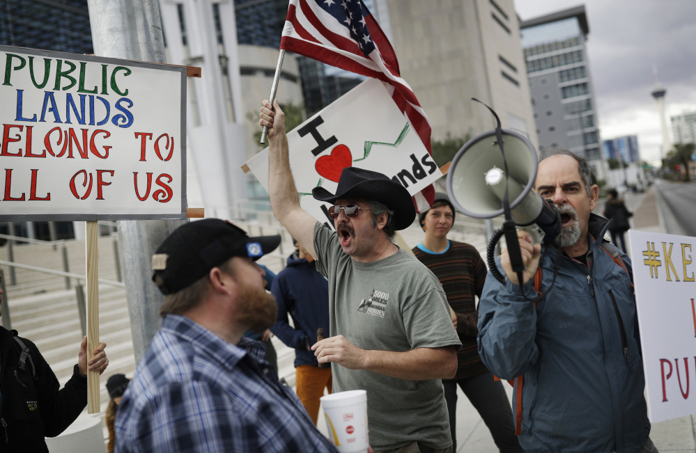 Protesters gather in Las Vegas last winter to show support for Cliven Bundy and his sons.
Associated Press