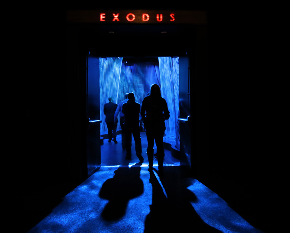A door opens to the "Exodus" section inside the Museum of the Bible in Washington. The project is largely funded by the conservative Christian owners of the Hobby Lobby crafts chain. Hobby Lobby president Steve Green, left, says the aim is to educate, not evangelize. But skeptics call the project a Christian ministry disguised as a museum.
Associated Press/Jacquelyn Martin