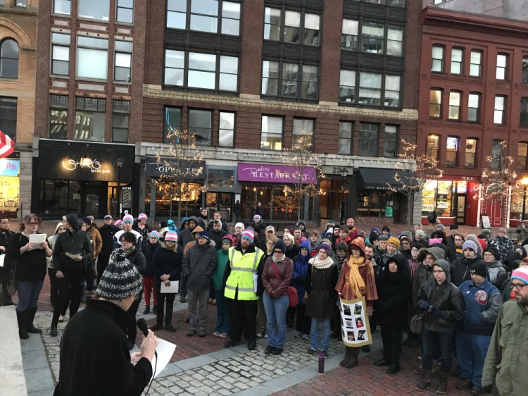 Around 75 people gathered in Monument Square for the Transgender Day of Remembrance on Sunday. The event seeks to raise awareness about the high murder and violence rates the transgender community faces.