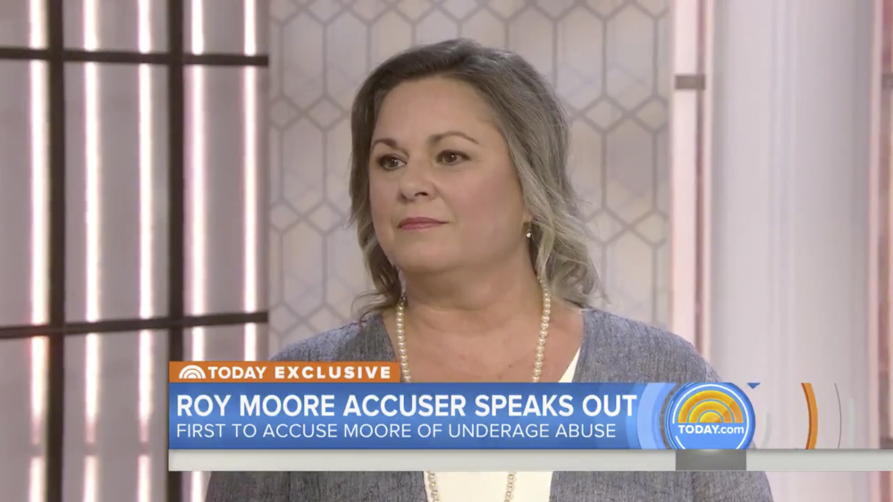 Leigh Corfman speaks on  NBC's "Today" show during an interview in New York that aired Monday. Corfman is accusing Alabama Senate candidate Roy Moore of initiating sexual contact when she was 14.