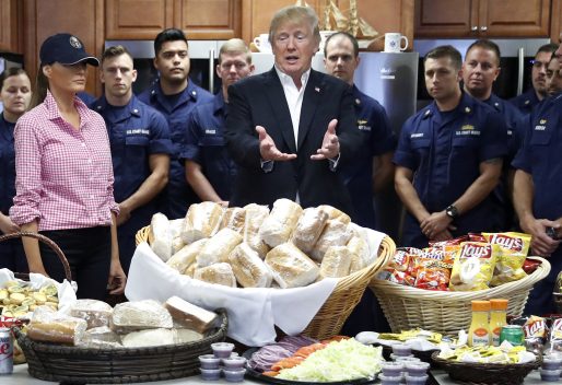 President Trump, with first lady Melania, speaks to members of the U.S. Coast Guard, at the Lake Worth Inlet Station in Florida on Thanksgiving.