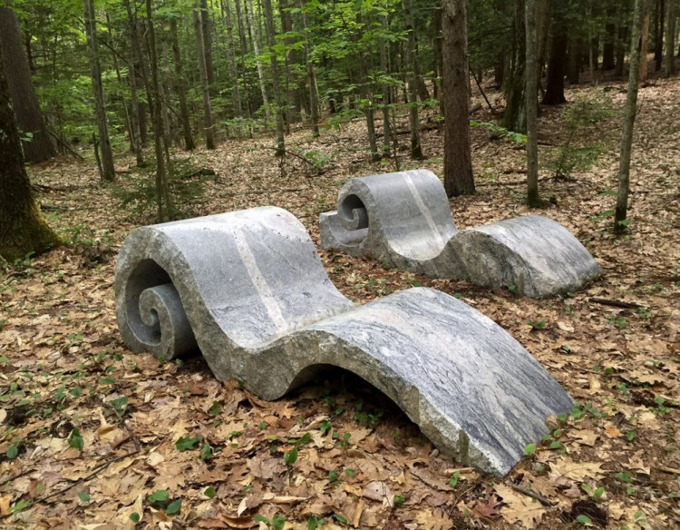"Fiddlehead Chaise" and "Chaising Waves lll" by Jordan Smith, granite.
