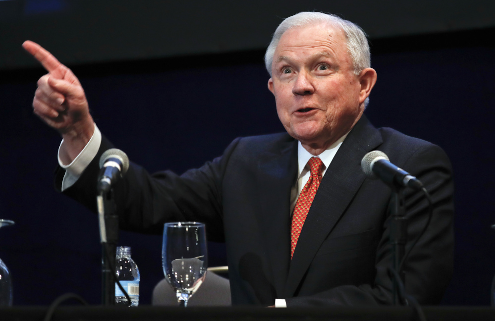Attorney General Jeff Sessions reacts to the audience as he arrives to speak at the Federalist Society 2017 National Lawyers Convention in Washington last week.