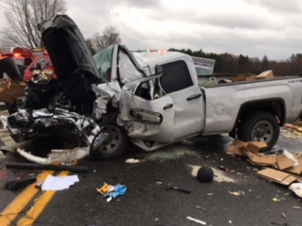 This GMC pickup reportedly crossed the centerline on Route 201A in Norridgewock and crashed head-on into a Jeep Liberty.