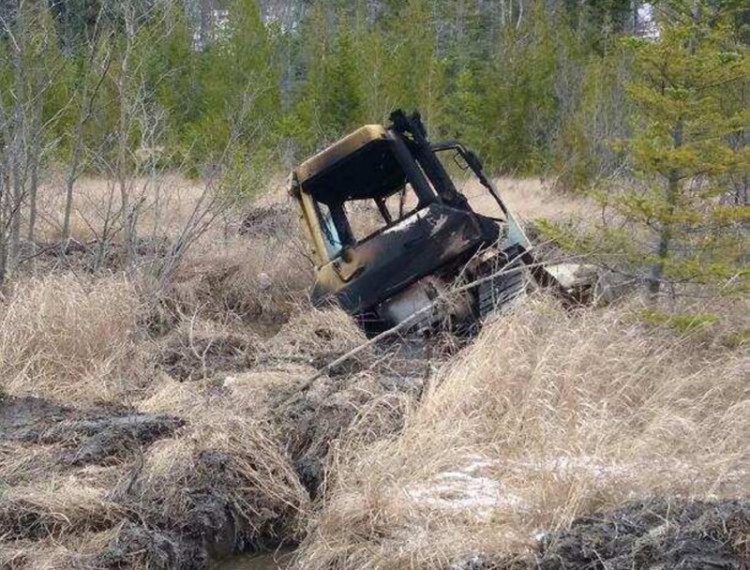 A bulldozer owned by Cousineau Inc. in Wilton and taken for a joyride was found by hunters on Tuesday off Beech Hill Road in Sandy River Plantation where it had been set on fire. 