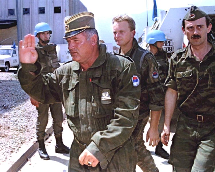 General Radko Mladic then commander of the Bosnian Serb army arrives at Sarajevo's UN- controlled airport on Aug. 6, 1993.