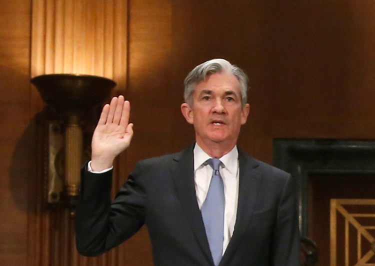 Jerome H. Powell is sworn in prior to testifying before the Senate Banking Committee hearing on his nomination in 2014.