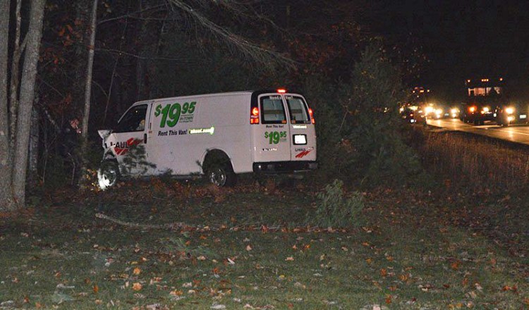 U-Haul van that came to rest in the woods Tuesday night.