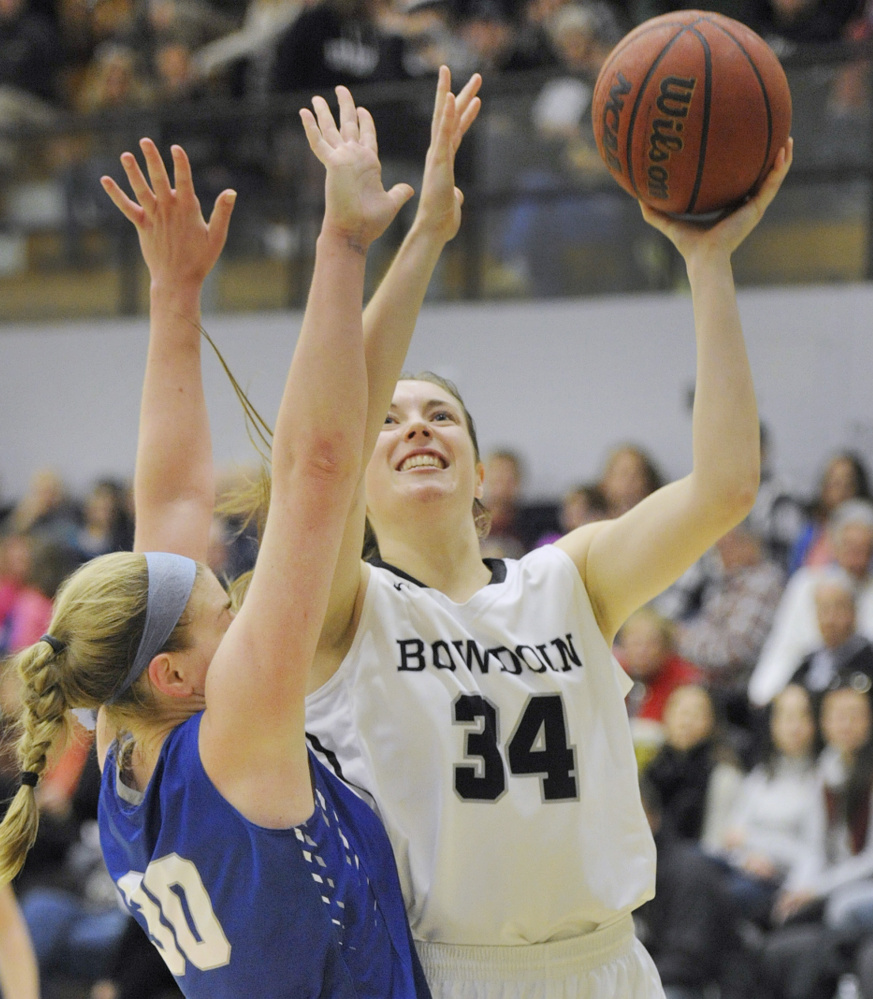 Cordelia Stewart, a junior center from Bangor, is one of the five Mainers on the roster for Bowdoin this season.